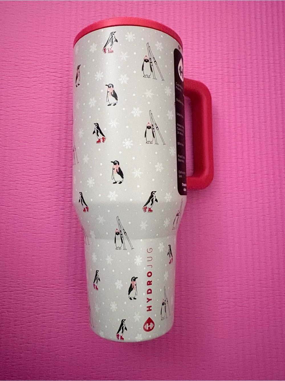 HydroJug Penguin Print Insulated Traveler - Light Gray & Red Handle